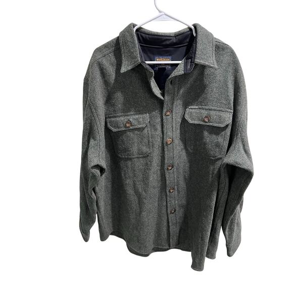 Woolrich VTG Men XL Wool Nylon Shirt Jacket Green Herringbone WPL 6635 Logo #110 - Picture 5 of 10